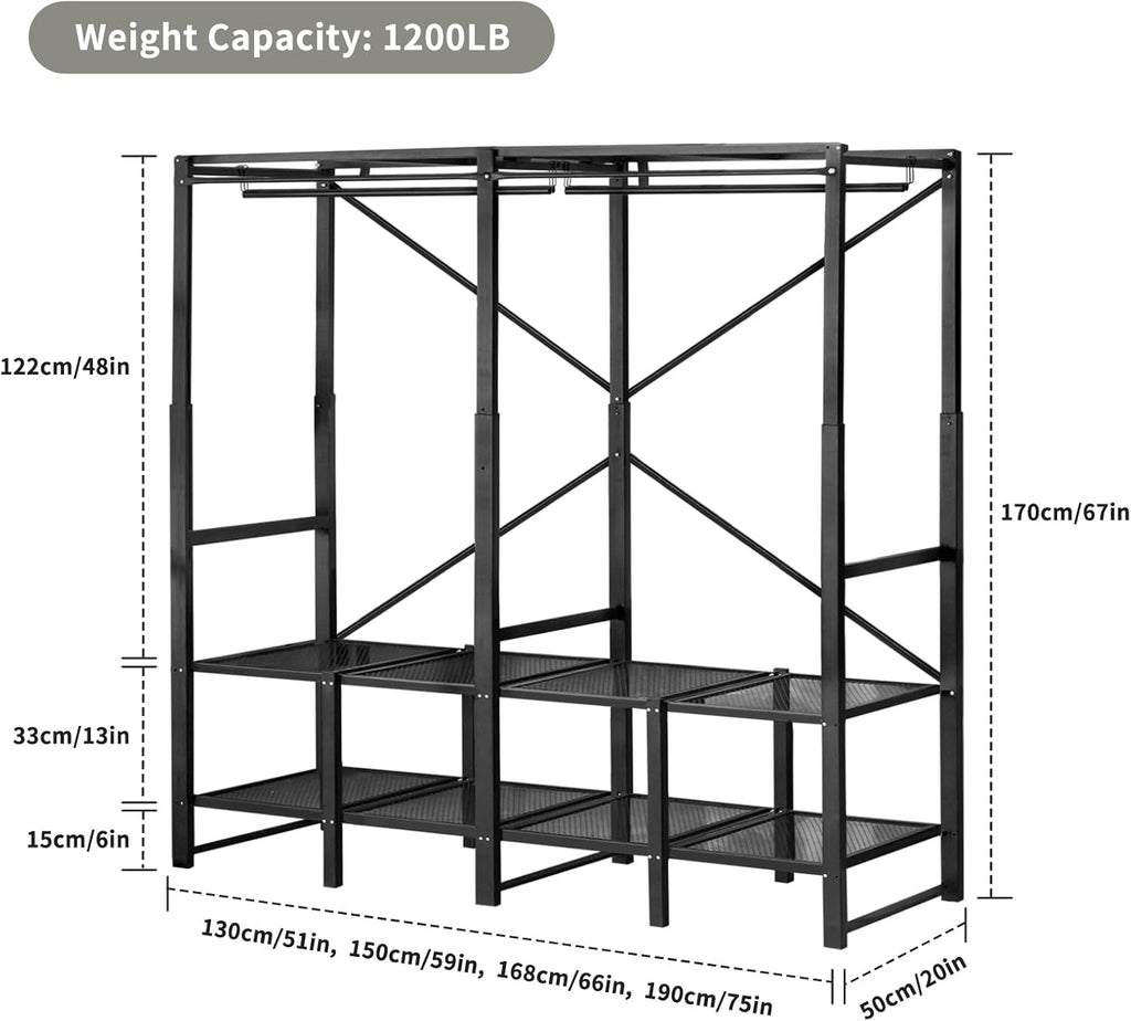 Heavy Duty Foldable Closet with Cover, Portable Closets for Hanging Clothes Freestanding Wardrobe Clothes Organizer Covered Garment Rack for Bedroom Dorm Apartment - No Assembly, Space-Saving (59in)