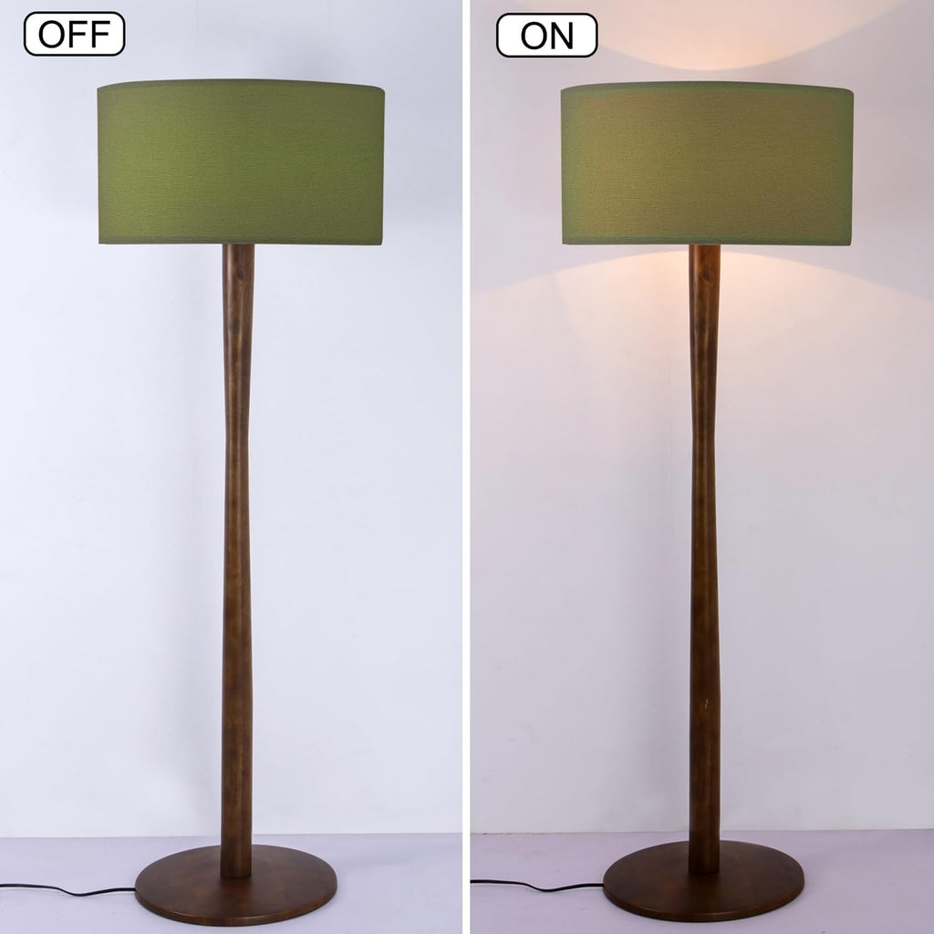 62' Tall Rustic Wood Floor Lamp for Living Room, Farmhouse Walnut Wood Floor Lamps with Linen Shade, UL Listed Standing Lamps with Wooden Base for Bedroom, Corner, Dining Room,Office, Green Shade