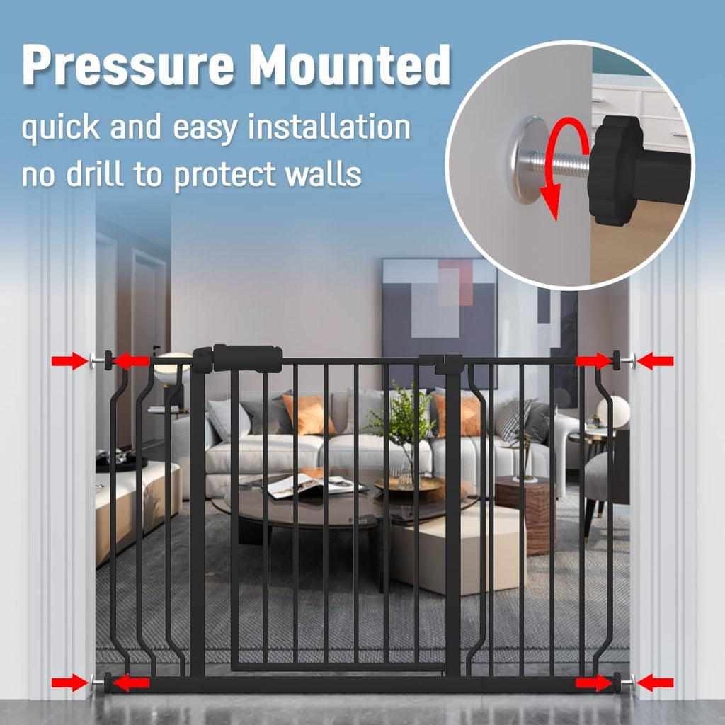 ALLAIBB Extra Wide Pressure Mount Baby Gate Auto Close Black Metal Child Dog Pet Safety Gates with Walk Through for Stairs,Doorways,Kitchen and Living Room (52.76-62.2'/134-158cm)