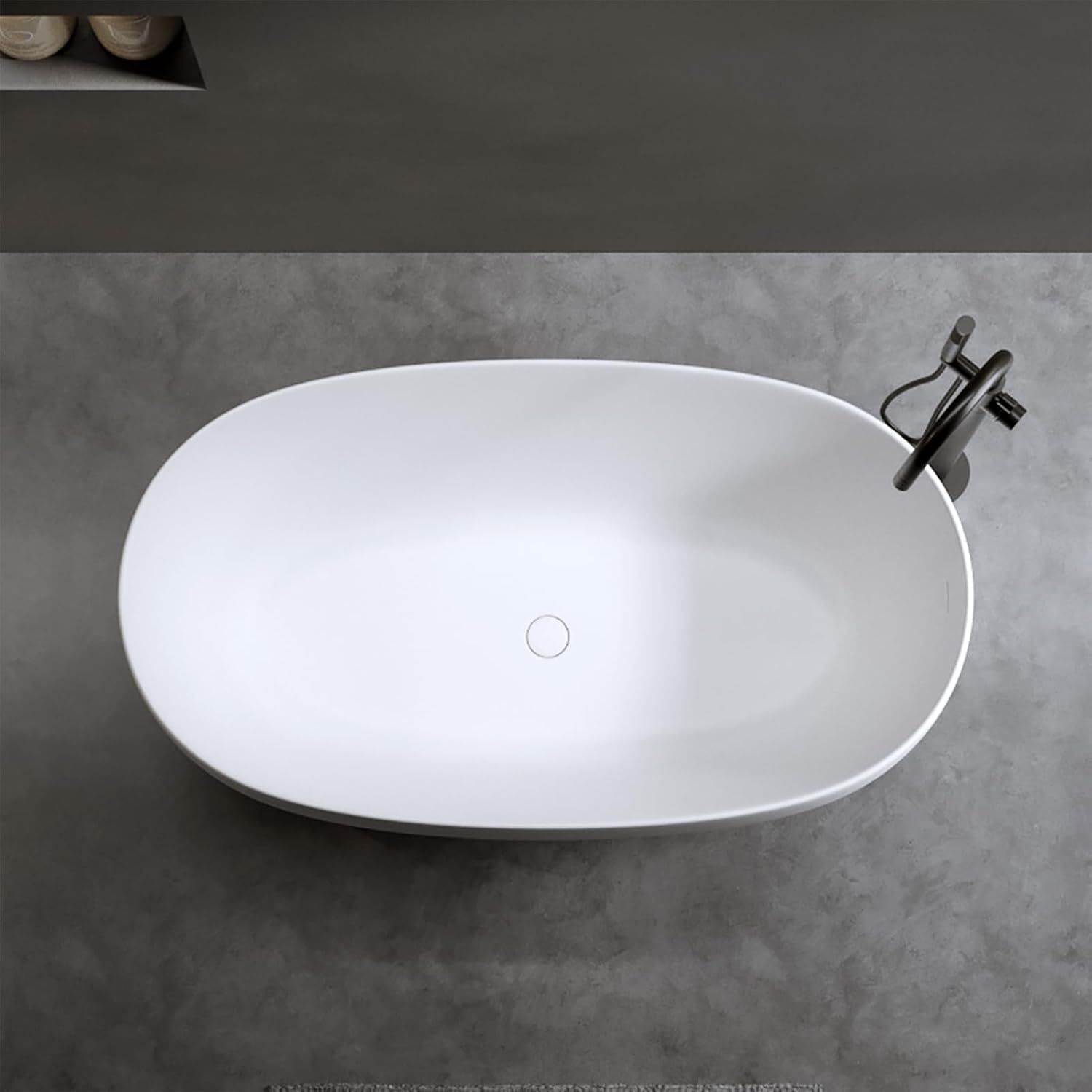 Deep Soaking Bath Tub 47' Freestanding Solid Surface Resin Stone Bathtub Modern Stand Alone Tub with Pop-Up Drainage and Overflow Pipes for Small Space, Matte White