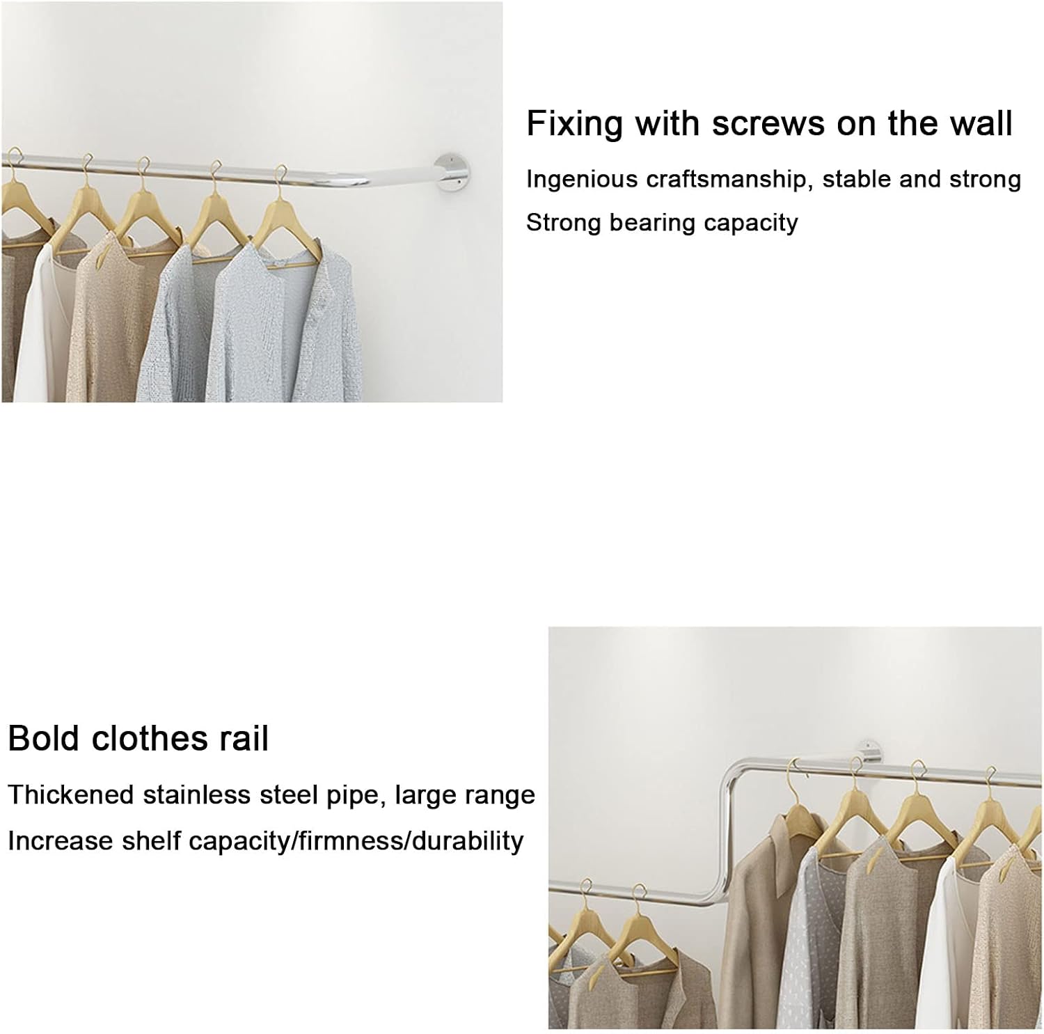 Clothing Store Modern Simple Display Garment Racks,Wall-Mounted Hanging Metal Clothes Shelf System,Heavy Duty Iron Clothes Hanging Rod Bar for Laundry Room,(A-350cm/