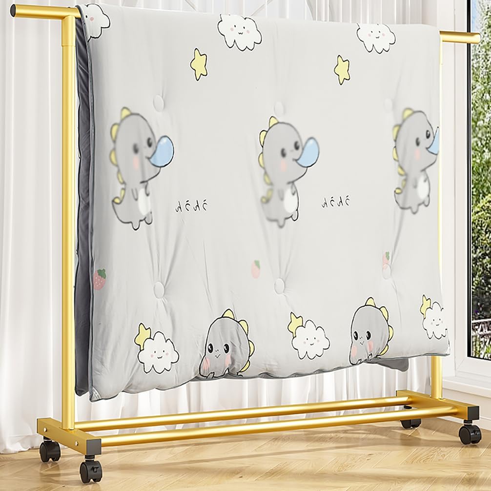 Mobile Clothes Rack - Bold Heavy Duty Rolling Garment Hanging Racks with Locking Wheels, for Bedroom, Closet, Laundry Room & Dorm,Gold,120CM