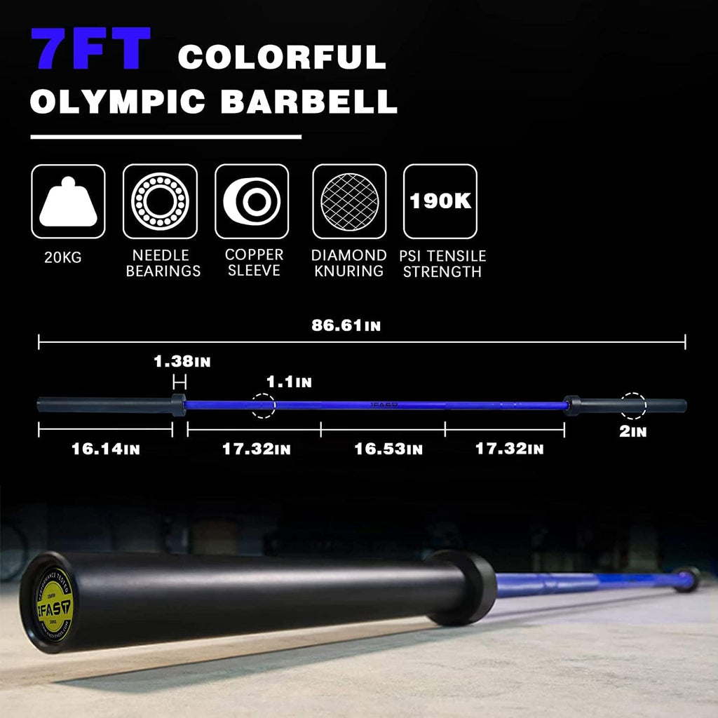 IFAST Olympic Barbell Bar 4FT Solid Chrome Barbell with Bearing, Home Gym 2' Weightlifting Bar, Weight Capacity (7.2FT Cerakote Blue, 1200LB Capacity (44lbs))