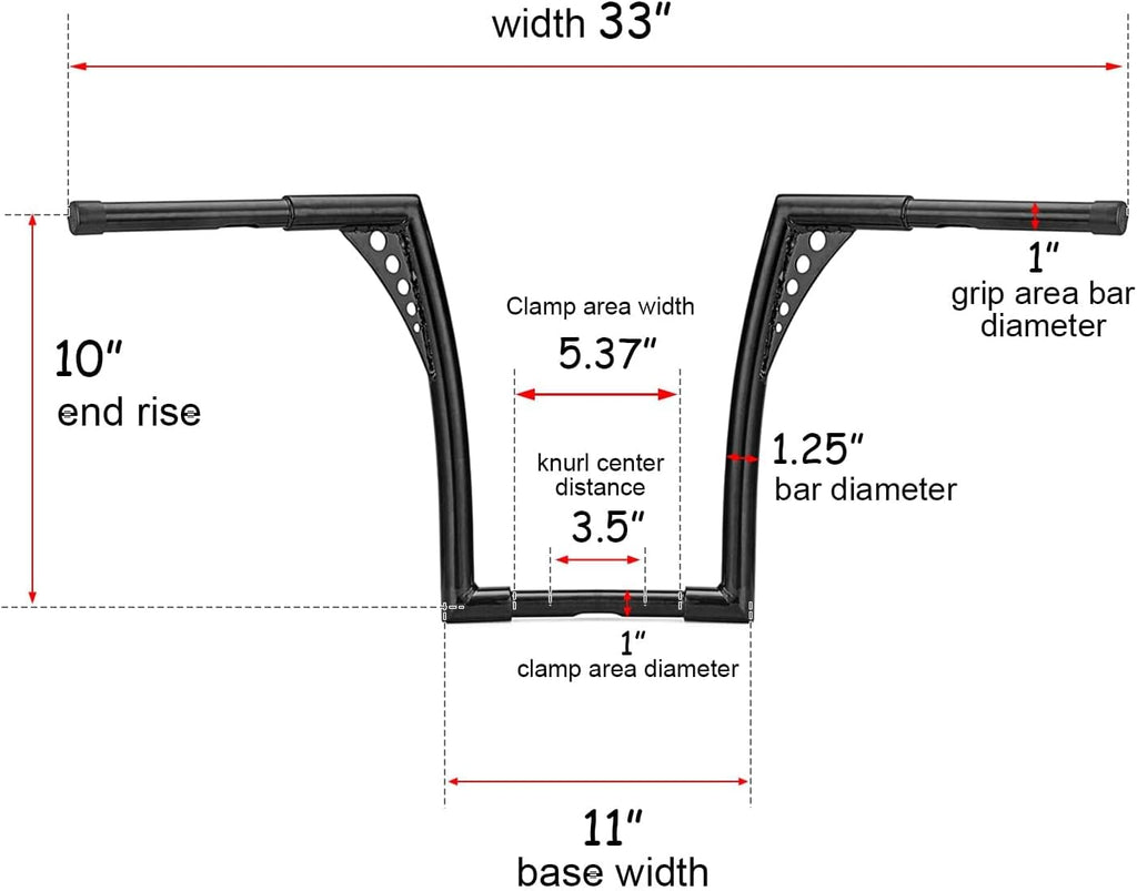 WSays 10' Rise Ape Hangers Handlebar 1-1/4' Diameter Bar Compatible with Harley Sportster XL 1200 883 Touring Road Glide Road King Softail Dyna Models, Gloss Black