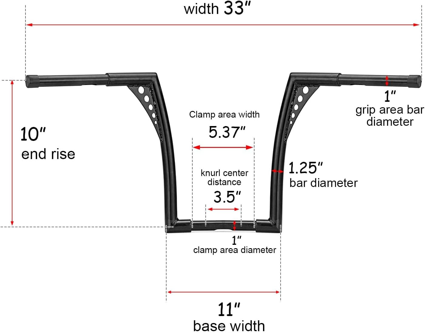 WSays 10' Rise Ape Hangers Handlebar 1-1/4' Diameter Bar Compatible with Harley Sportster XL 1200 883 Touring Road Glide Road King Softail Dyna Models, Gloss Black