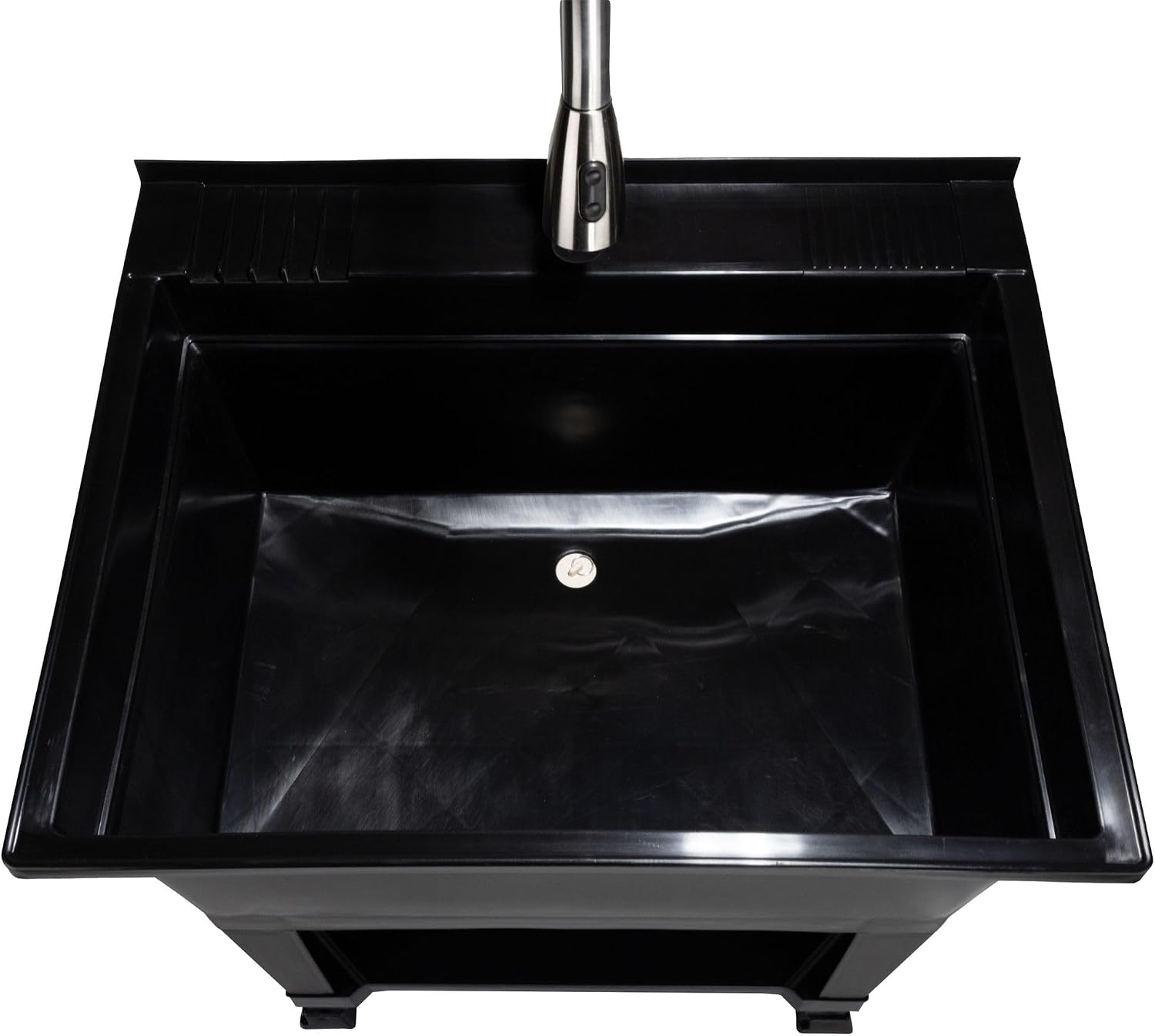 UTILITYSINKS Freestanding Utility Tub Sink w/Drain Plug & Floor Levelers, 30 x 24', Black - Portable and Compact Sink with Faucet for Outdoor Kitchen, Laundry Room, Garage, and Basement