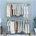 Floor-Standing Clothing Display Hanger, Industrial Pipe Garment Rack, Heavy Duty Metal Clothes Organizer, for Hanging Clothes Boutiques (Gold 80x40x180 cm)
