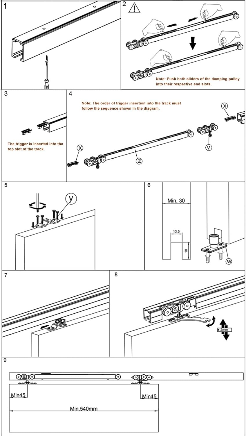 Invisible Pocket Door Hardware with Two-Way Soft Close Mechanism, Top Mount Sliding Door Track with Nylon Ball Bearing Six-Wheel, Floor Guide(220cm(86.6in))