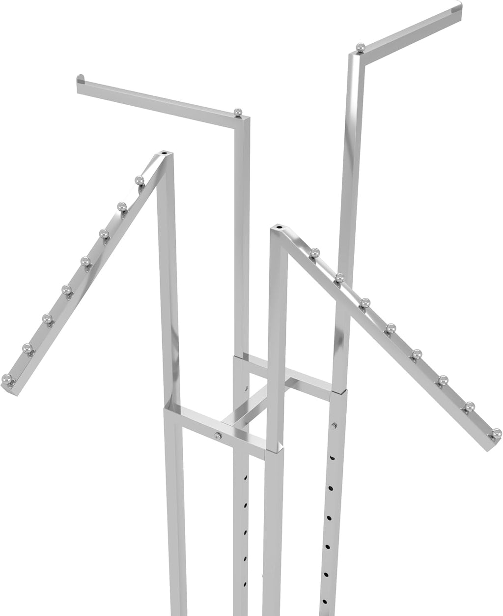 Econoco 4-Way Clothing Rack – Adjustable Height Display with 2 Straight and 2 Slanted Arms, 48″–72″, Chrome Finish