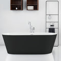 67' Edeyeu Freestanding Bathtub – Color Solid Surface Bathtub With Modern Finish, Extra Deep Soaking Tub, Luxury Stand Alone Free Standing Tub For Contemporary Bathroom Design Black