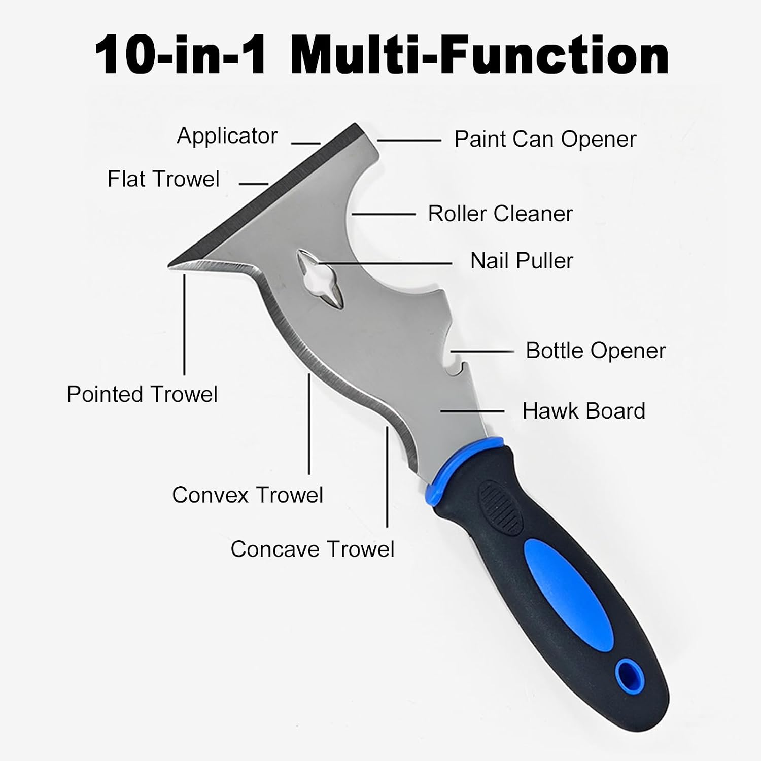Luocute Construction Tool Set, 10 Piece Stainless Steel Scraper Kit with Storage Bag and Extension Pole, Taping Knives for Floor Construction, Paint Removal and Surface Prep