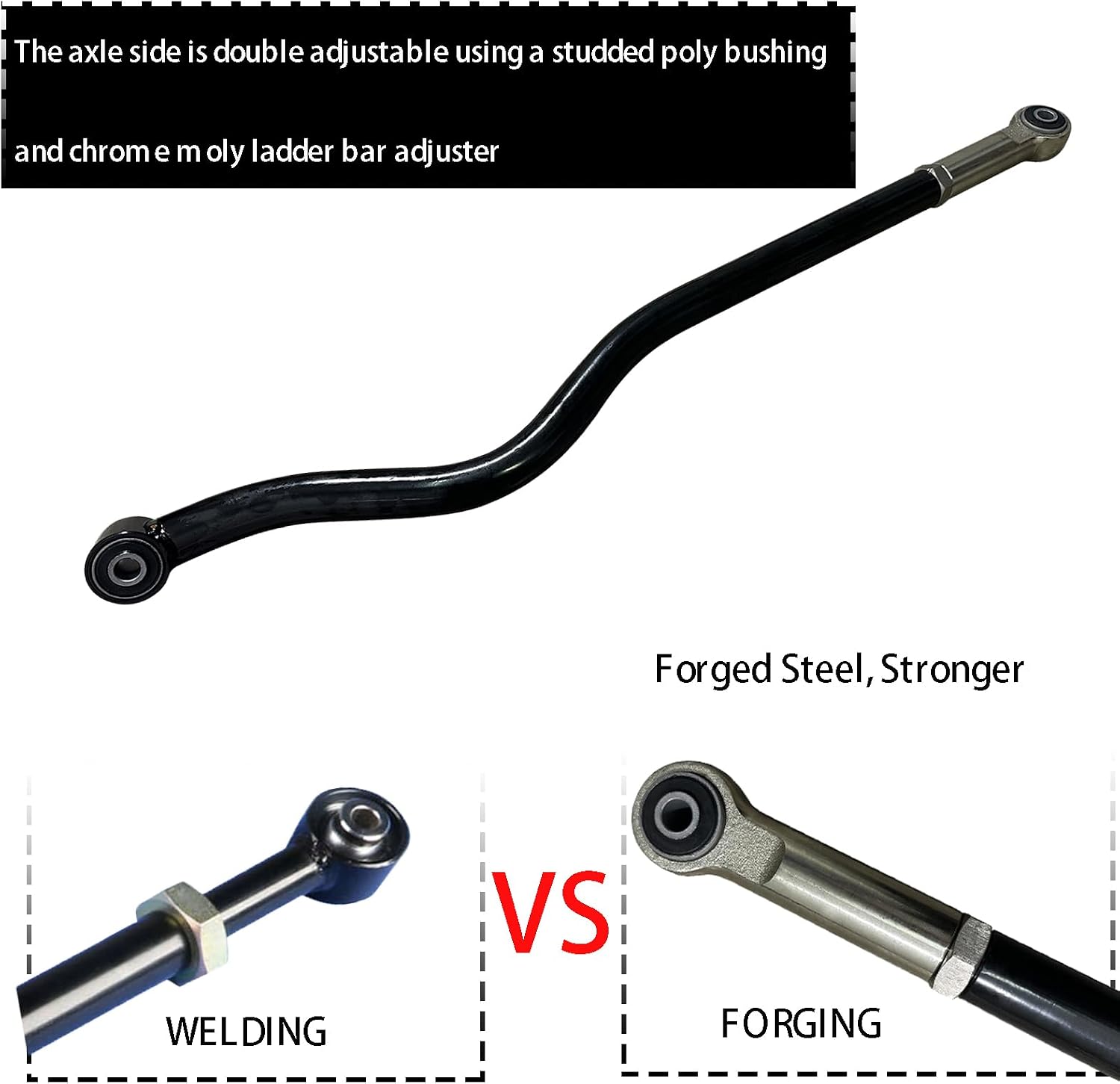 BST BSSP Rear+Front Adjustable Forged Track Bar for 0-6' Lift Compatible with 2007-2018 Jeep Wrangler JK 2.5' 3' 4' 5' 6' Custom Suspension Body Panhard Bar Kit