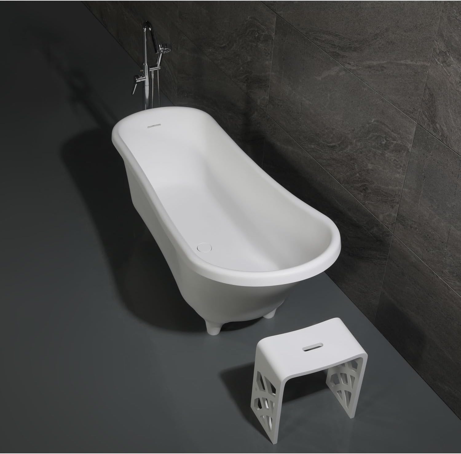 HomeStock 67' Clawfoot Bathtub - Solid Surface Resin Freestanding Tub - White