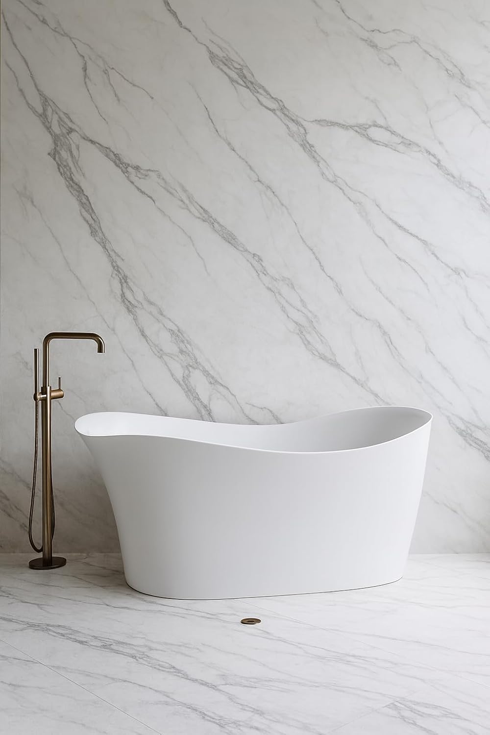 Carver Tubs - Serenity 67' - Acrylic Freestanding Soaking Bathtub - Chrome Drain and End Slotted Overflow Included - White Modern Slipper Acrylic Fiberglass Tub - 67'L x 30'W x 28.75'H