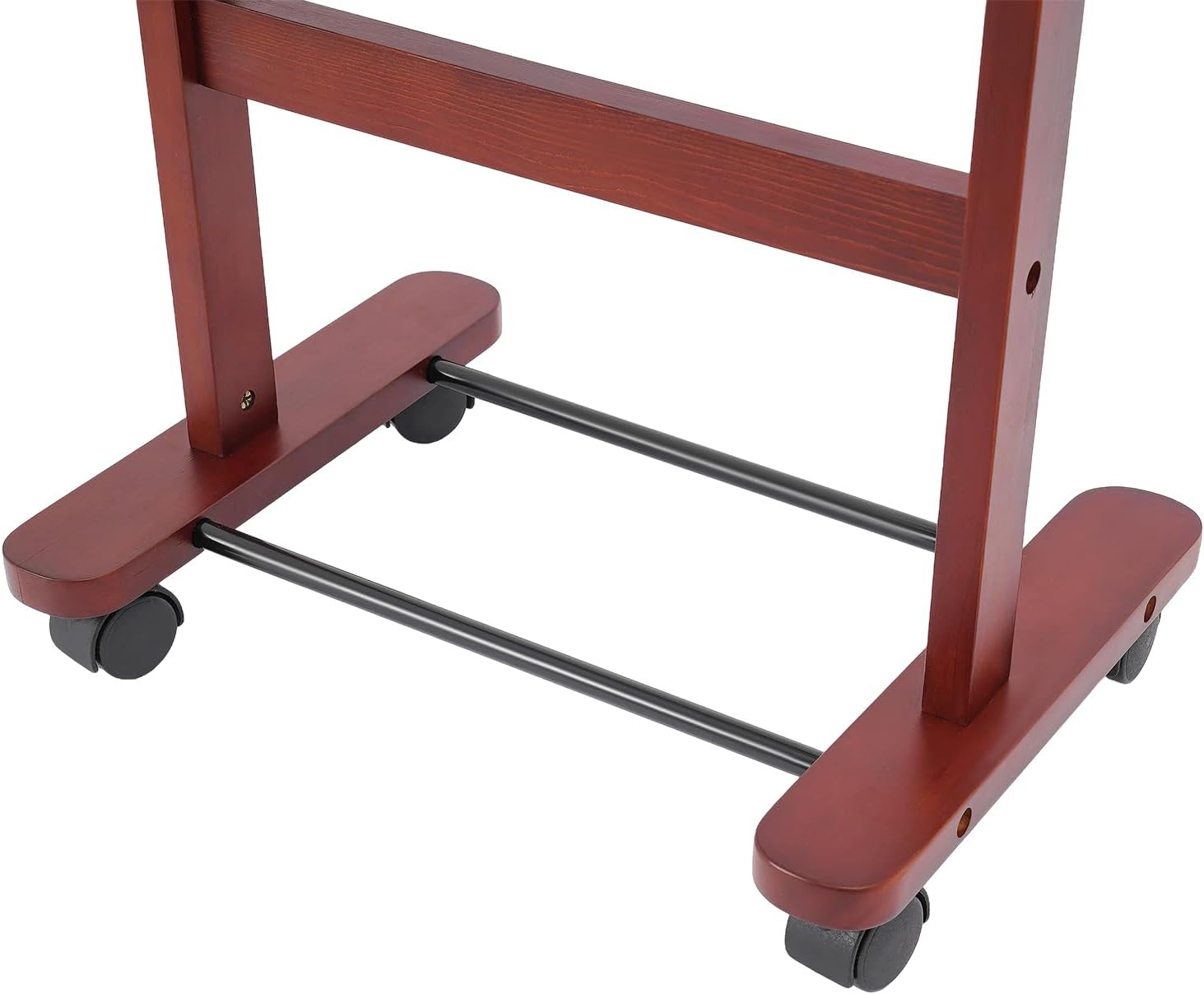 Suit Valet Stand Reddish Orange, Freestanding Clothes Rack with Wheels & Drawers, Solid Birch Wood, 66lbs Capacity, for Bedroom Hotel Entryway