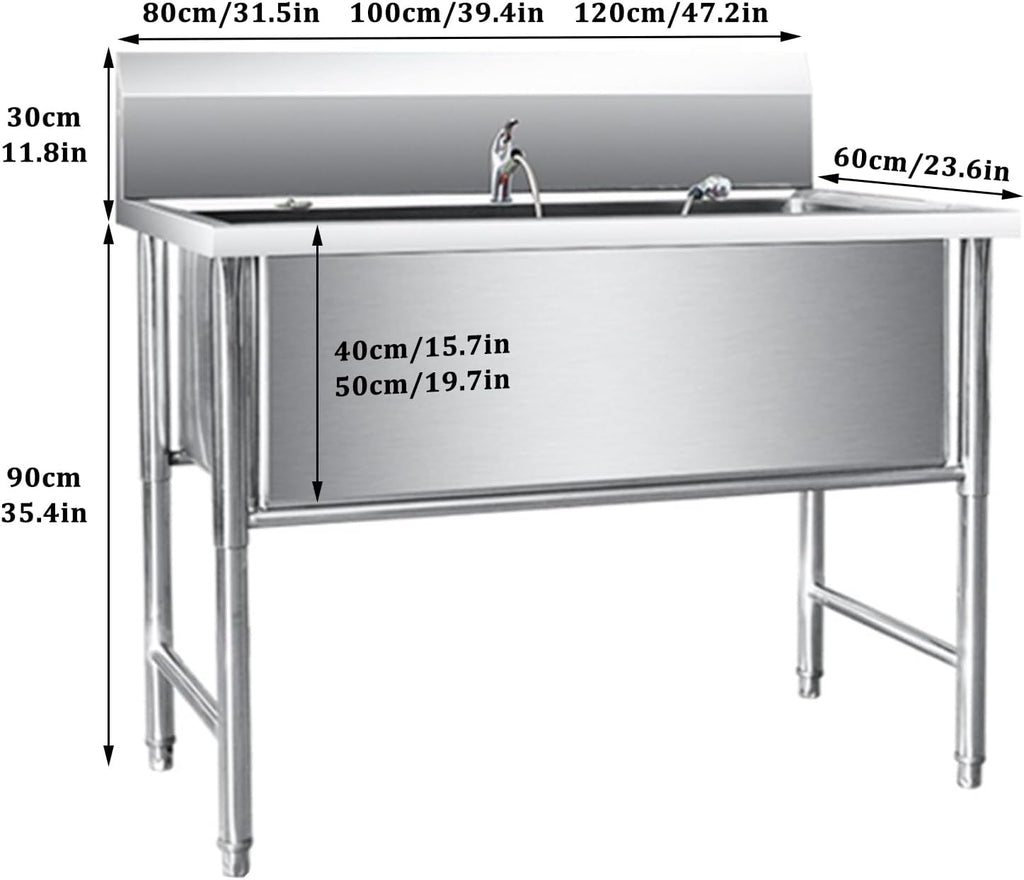 Professional Stainless Steel Dog Bathing Station, Dog Grooming Tub, Freestanding Pet Sink, 39in/100cm