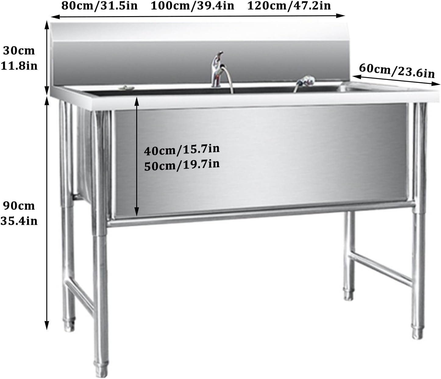 Professional Stainless Steel Dog Bathing Station, Dog Grooming Tub, Freestanding Pet Sink, 39in/100cm