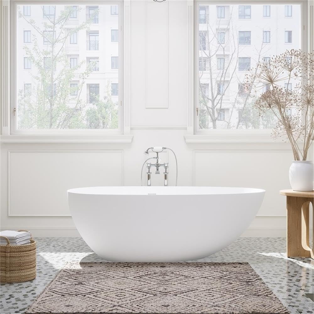 Giotto 67' Solid Surface Freestanding Oval Soaking Bathtub in Matte White