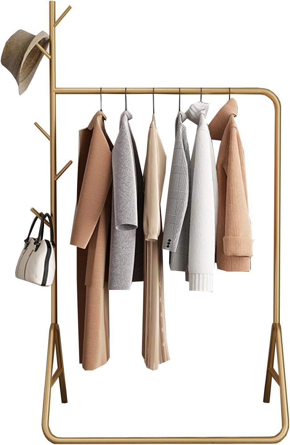 Clothing rack Modern And Simple Coat Racks Heavy Duty Metal Garment Rack With 5 Hooks Large Capacity Indoor Clothes Rail Retail Clothing Display Rack,Gold 60x40x170cm