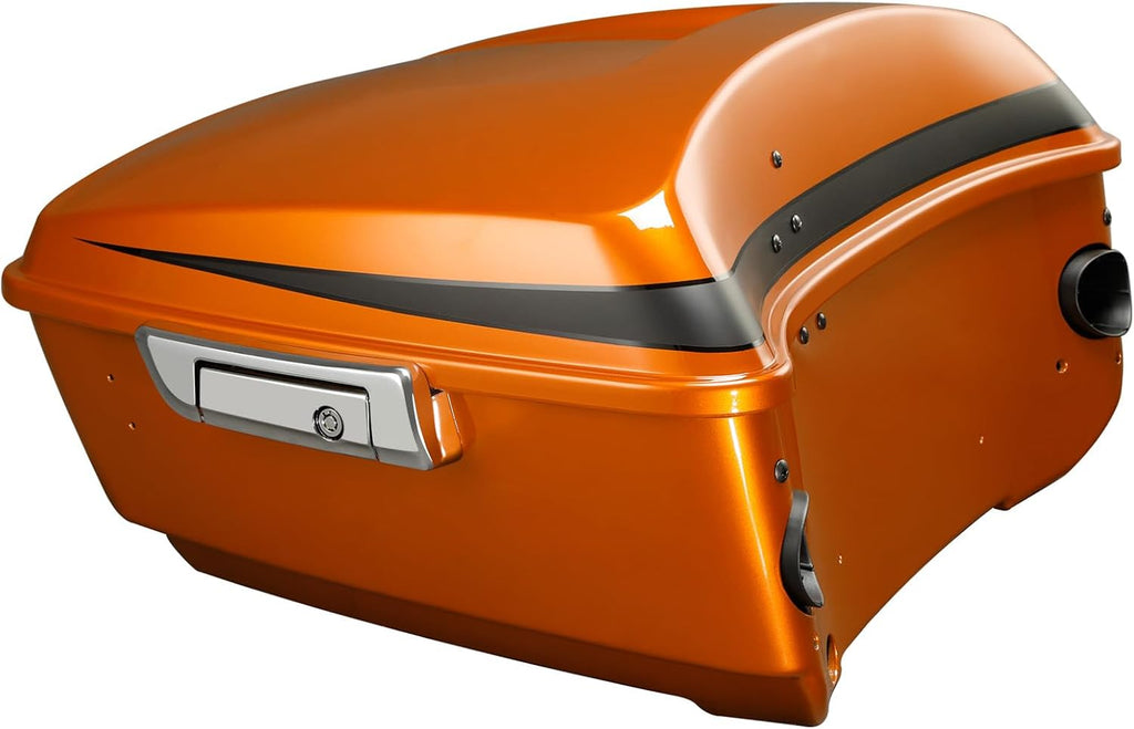 TCMT 13.7' King Motorcycle Trunk Box W/Latch Key Fit For Harley 2014-2025 Touring CVO Road King Road Glide Street Glide Electra Glide Ultra Limited Scorched Orange/Black Denim