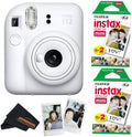 Fujifilm Instax Mini 12 Camera (Clay White) with Fujifilm Instant Mini Film (40 Sheets) Bundle with + Sunshine Photo Microfiber Cleaning Cloth