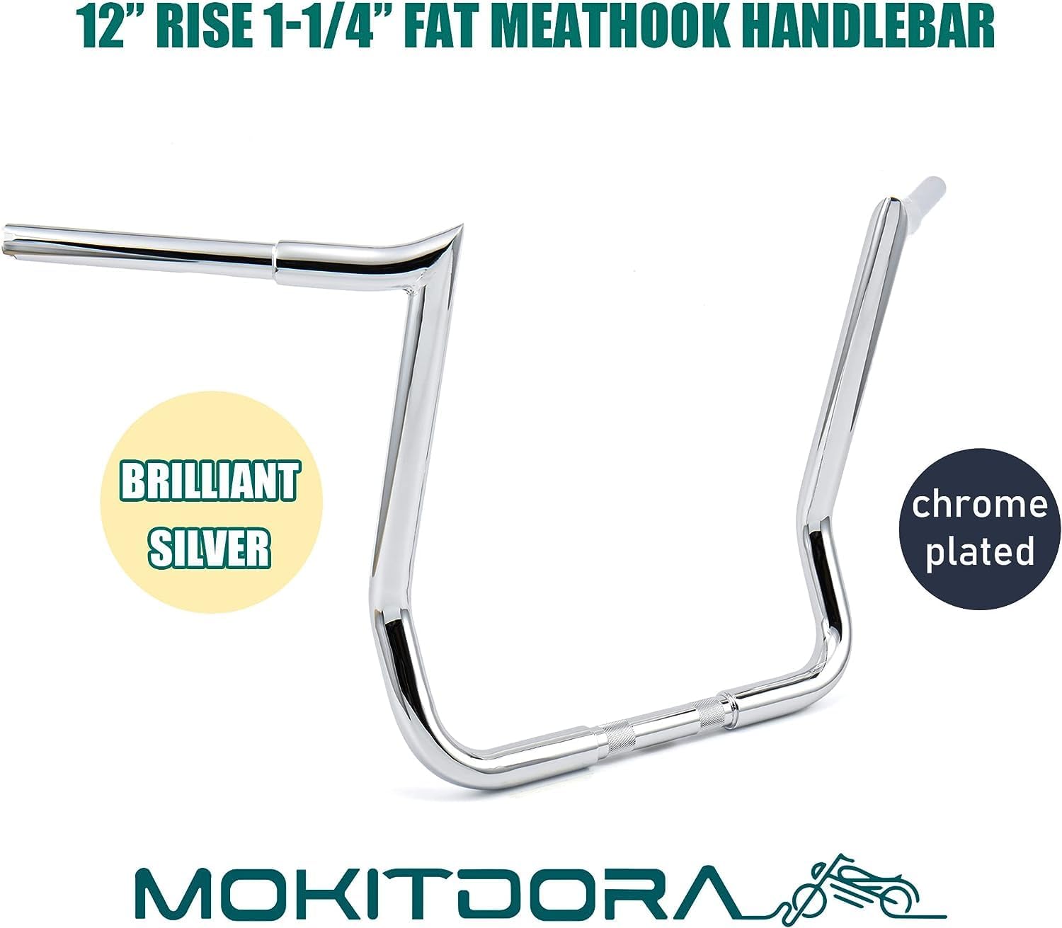 MoKitDora Street Electra Glide Ape Hanger 10' Rise 1-1/4' Fat 1' Clamp Monkey Bagger Meathook Bars for 1986-2023 Harley FLHT & FLHX Ultra Limited Tri-Glide, Chrome
