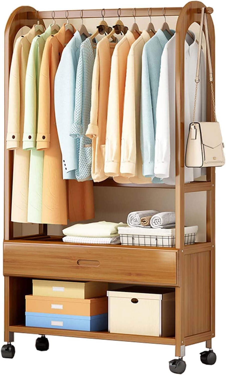 YSUEFIJO Strong Garment Racks with Wheels, Heavy Duty Rolling Clothes-Rack, Garment Rack for Hanging Clothes, Space Saving Clothing Rack, Minimalism Wardrobe Closet Organizer for Indoor