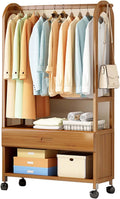 YSUEFIJO Strong Garment Racks with Wheels, Heavy Duty Rolling Clothes-Rack, Garment Rack for Hanging Clothes, Space Saving Clothing Rack, Minimalism Wardrobe Closet Organizer for Indoor
