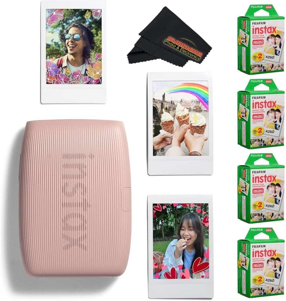Fujifilm INSTAX Mini Link 3 Smartphone Printer with INSTAX Mini Instant Film and Sunshine Microfiber Cleaning Cloth... (4 Twin Pack (80 Sheets), Rose Pink)