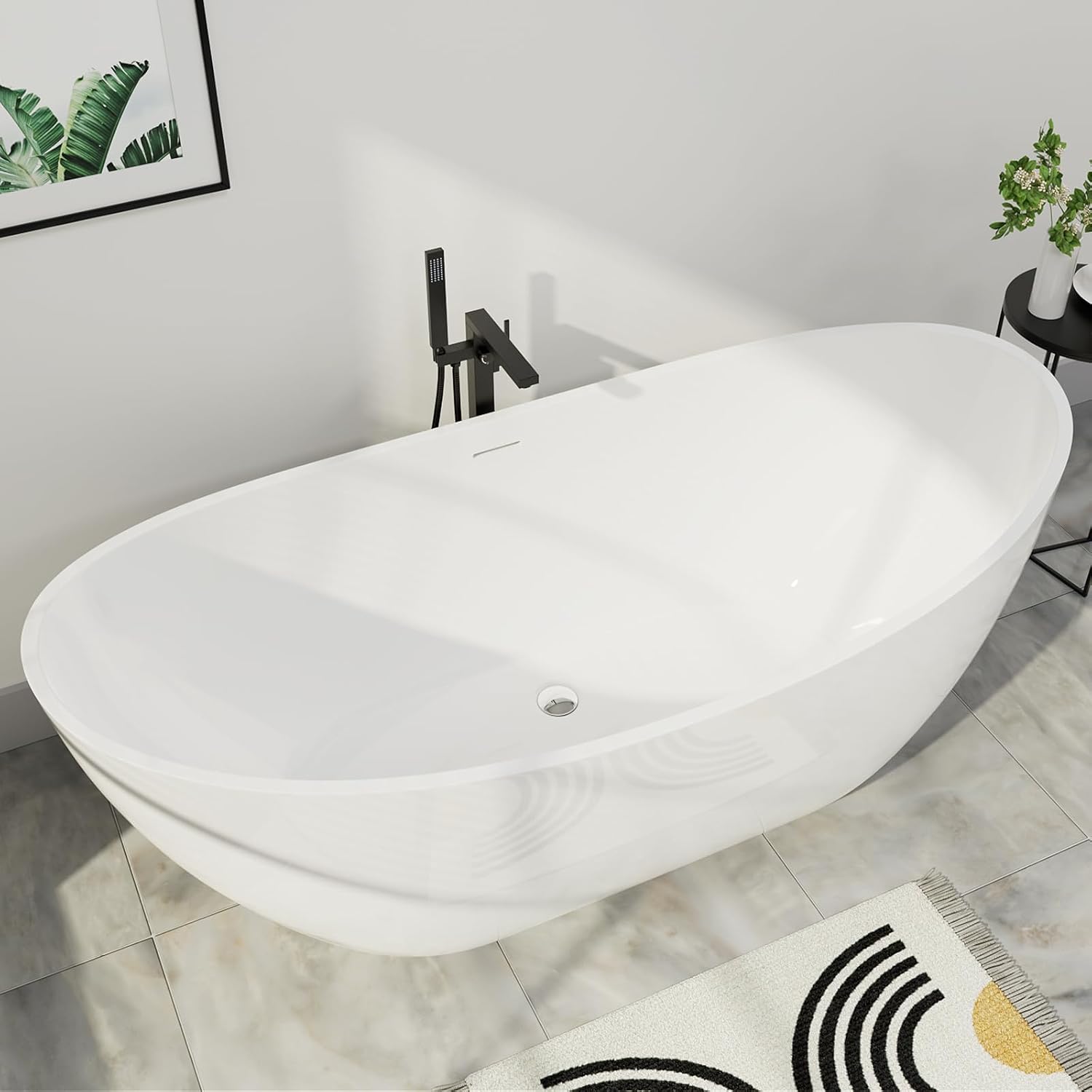 67' Lucite Acrylic Freestanding Bathtub, Double Slipper Shape Contemporary Soaking Tub with Toe-tap Chrome Drain, Slotted Overflow, cUPC Certified, Glossy White