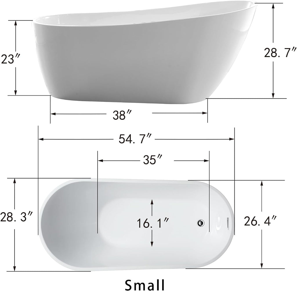 HomeBeyond 55 Inch Free Standing Bathtub | Acrylic Freestanding Soaking Tub, Modern Bathroom Stand Alone Tub Suitable for Single Person Bathing (Matte Black)