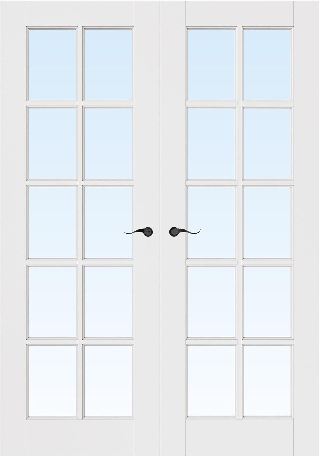 56' x 80' French Doors Interior (Double 28' x 80' 10-Lite Clear Glass Door with Black Hinge Prehung Jamb Kit), Pre-Finished & Paintable, Prebuilt Home Door Panels & Assembly Required Jamb