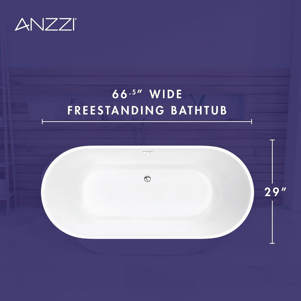 Mone 67 in. Acrylic Glossy Flatbottom Bathtub in White