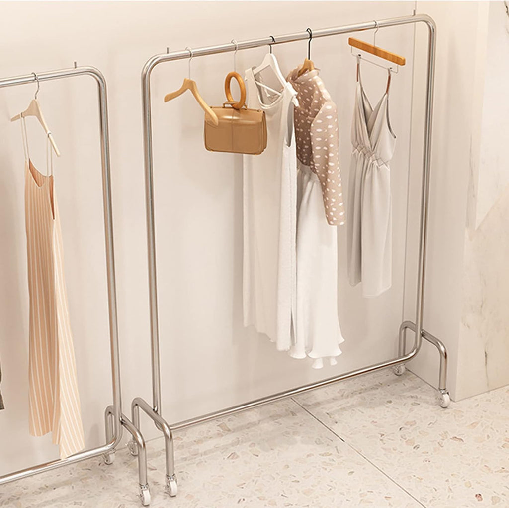 Clothing Rack Rolling Display Garment Rack, Retail Garment Hanging Bar Clothing Storage Shelving Unit, Modern High-Grade Stainless Steel Organizer Wardrobe (One Color-80x40x150CM