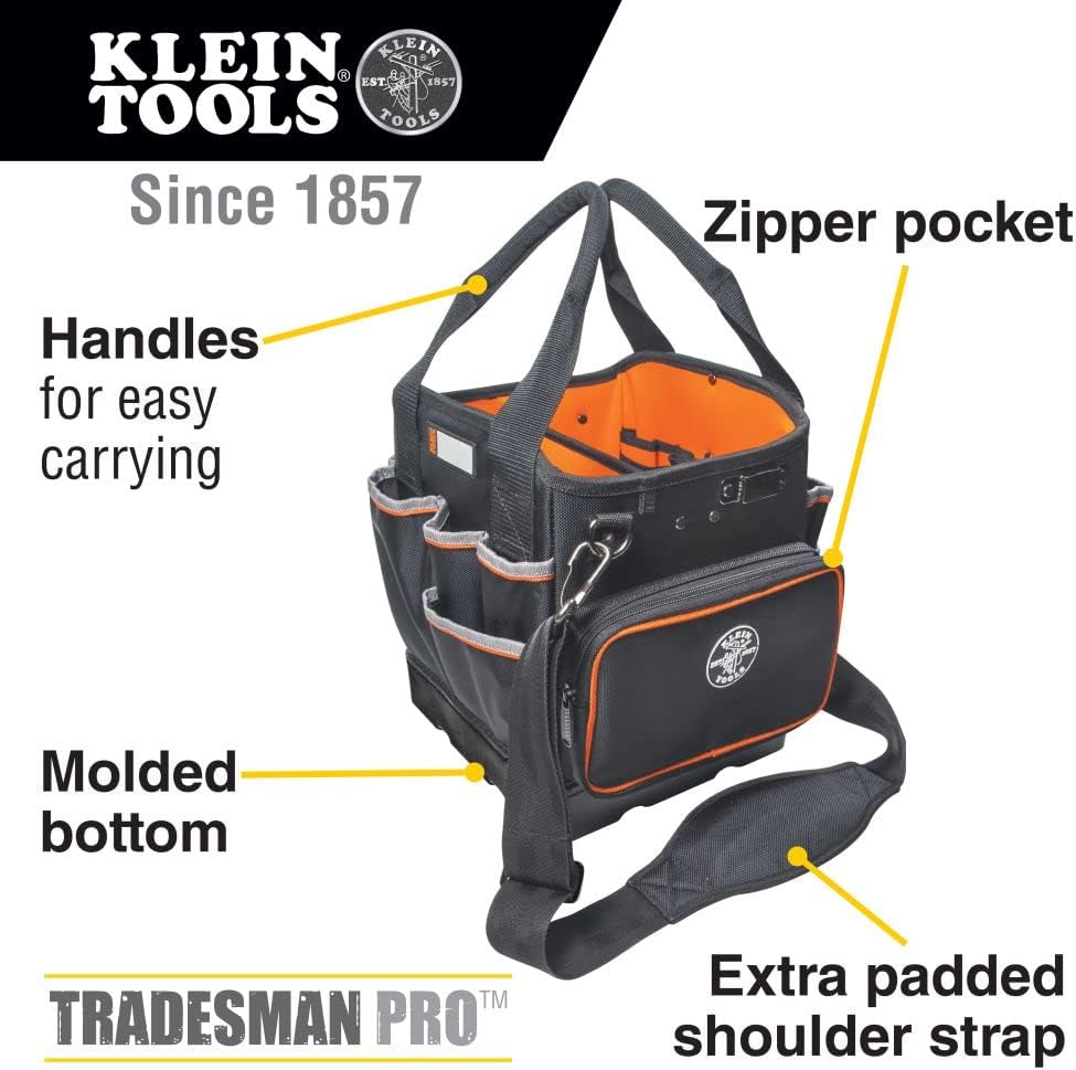 Klein Tools 5541610-14 Tool Bag with Shoulder Strap Has 40 Pockets for Tool Storage and Orange Interior & 32500HD Multi-Bit Screwdriver/Nut Driver, Impact Rated 11-in-1 Tool with Phillips