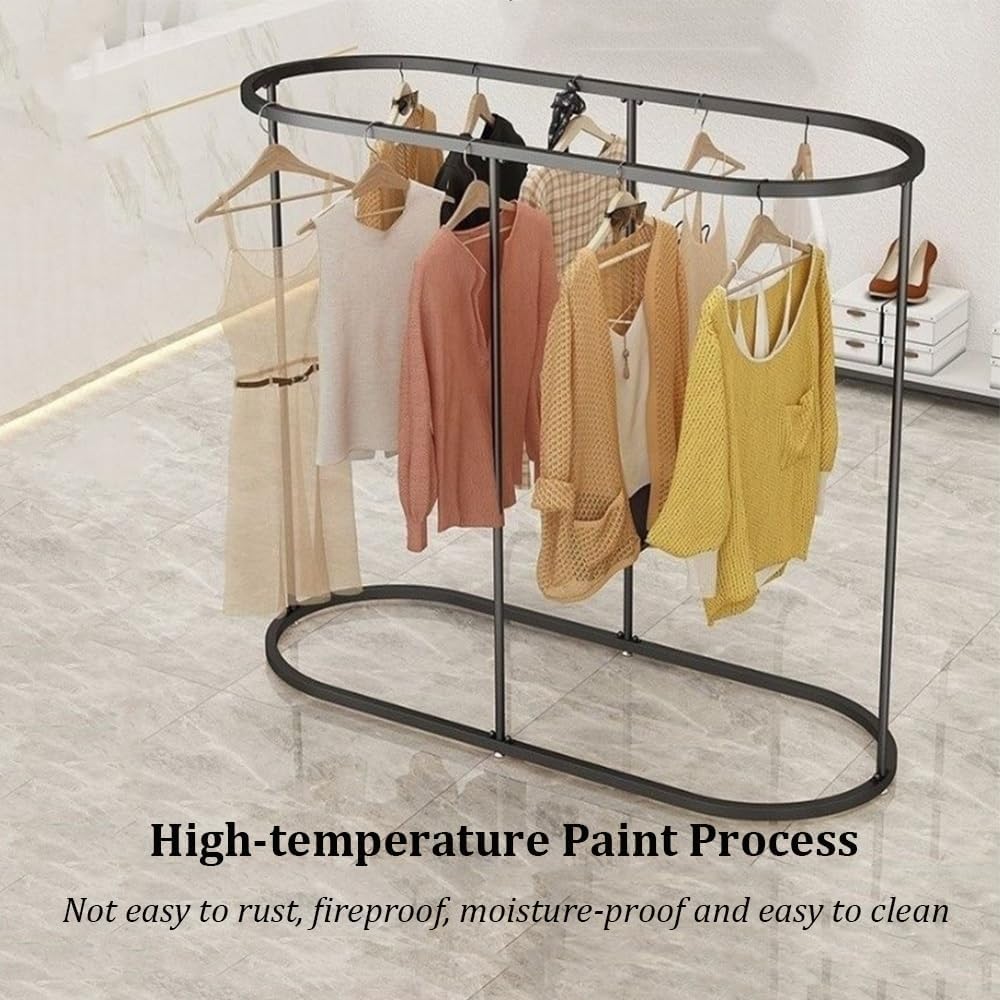 Round Clothes Rack - Commercial Oval Iron Clothes Rack,Freestanding Garment Rack,Heavy Duty Commercial Clothing Organizer for Retail Boutique & Bedroom Display(Black,47.2'x19.7'x47.2')