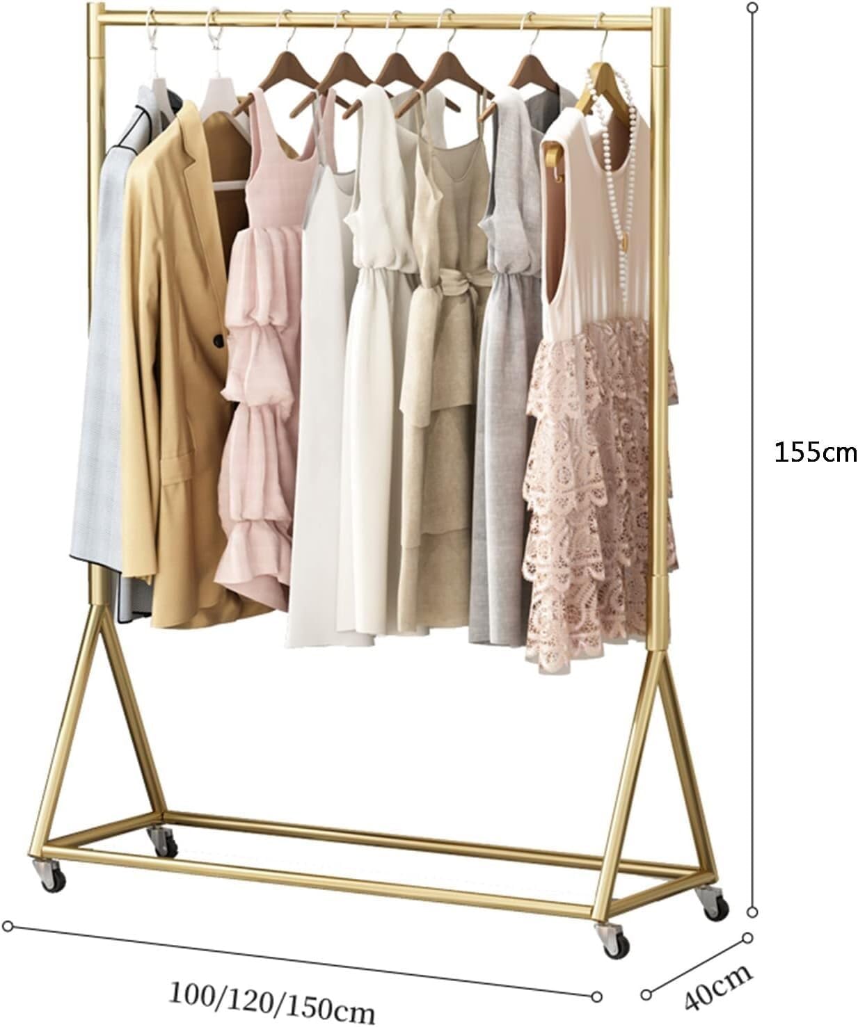 Clothing Rack,Heavy-Duty Gold Clothing Rack with Shelves Wheels, Large Capacity Garment Rack for Hanging Clothes, 120X40X155Cm, Stylish Metal Storage Solution for Home Ret,Gold 100X40X155Cm