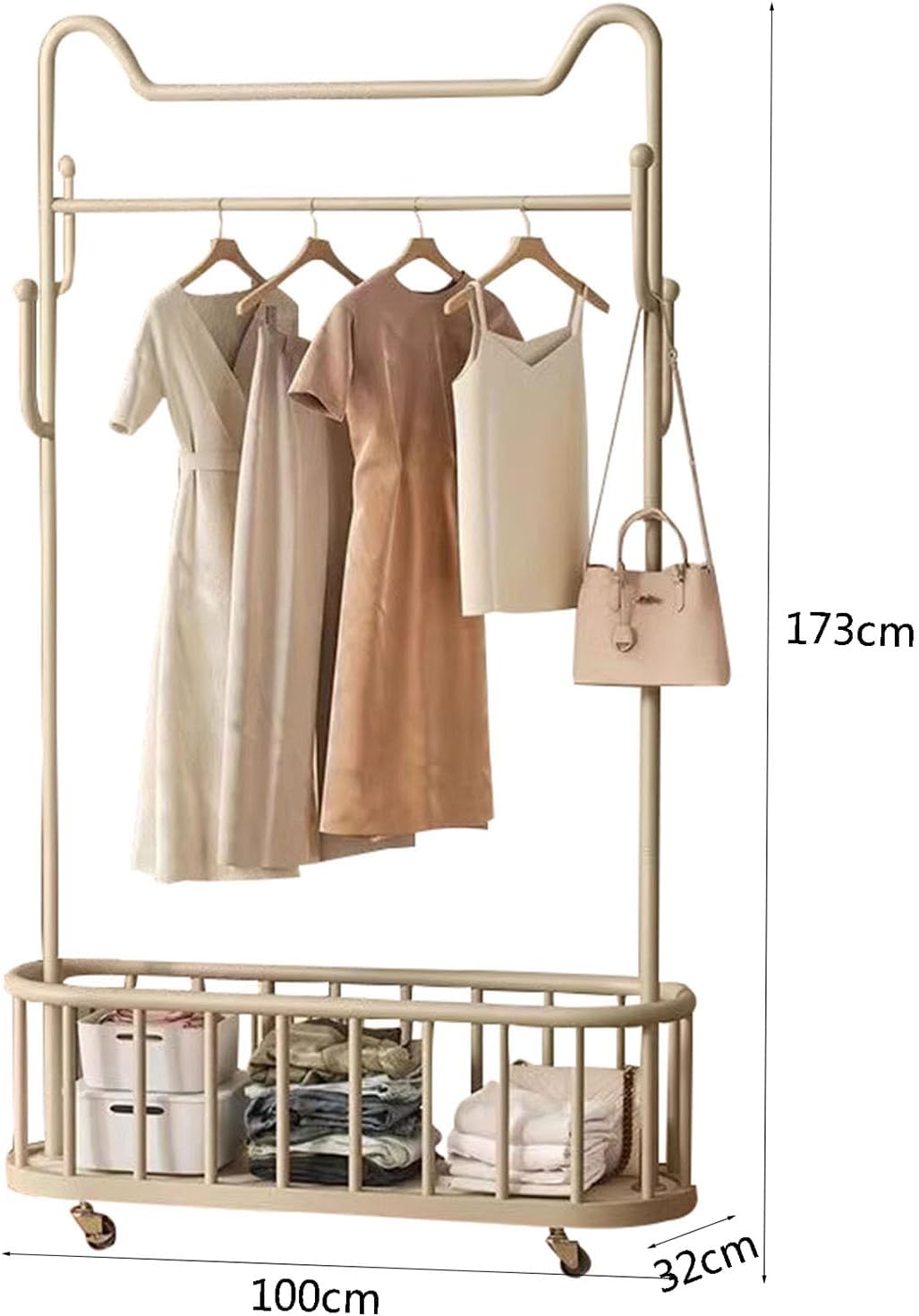 Cat Styling Clothing Rack, Coat Rack with Wheels Rolling Clothes Rack with Storage Basket Coat Rack Stand Modern Garment Rack for Bedroom Boutiques Heavy Duty Coat Hanger Rack