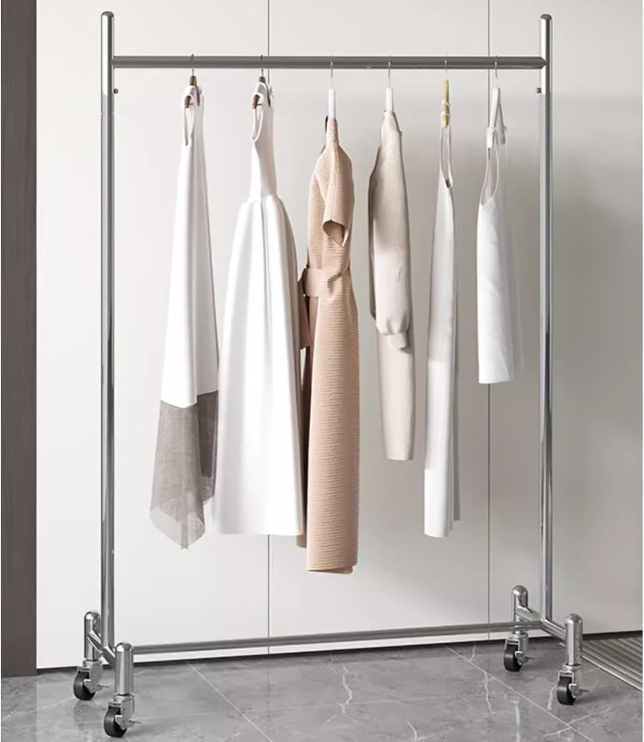 Heavy Duty Coat Rack, Garment Rack Silver Stainless Steel Clothes Rail with Wheels, Heavy Duty Clothing Rack for Hanging Clothes, Commercial Clothing Store Display Racks (100X40X155CM)