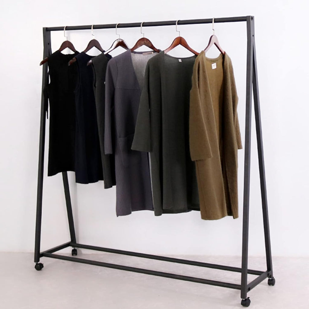 Heavy Duty Coat Rack, Garment Rack Industrial Vintage Clothes Rail with Locking Wheels Bedroom Black Metal Clothing Rack Single Rail Coat Rack for Hanging Clothes Commercial Grade (100X40X160CM)