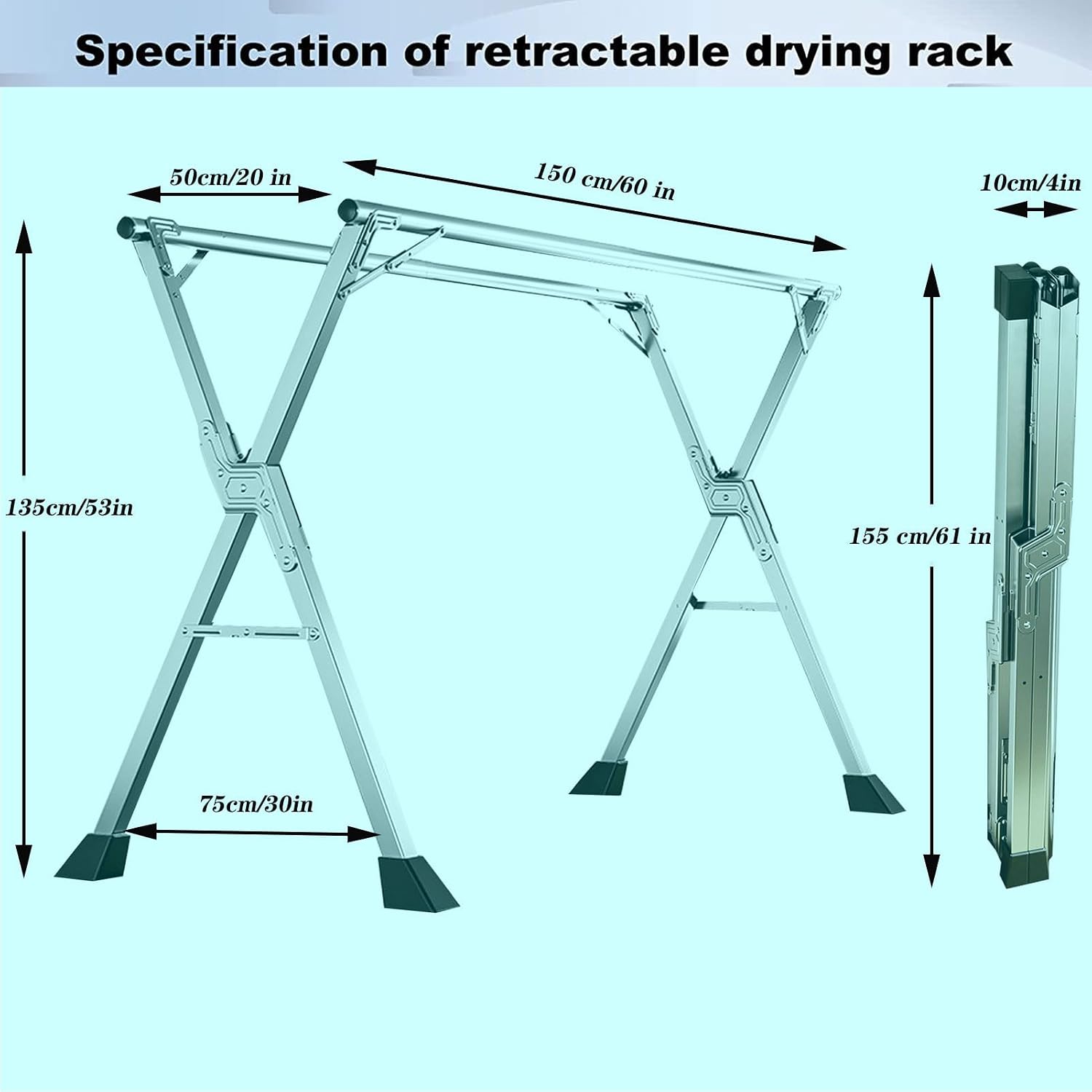 Clothes Drying Rack Folding Indoor,Garment Racks for Hanging Clothes Heavy Duty,Laundry Standing Shelf,Stainless Steel Laundry Stand,Saves Space(150cm/60 in)
