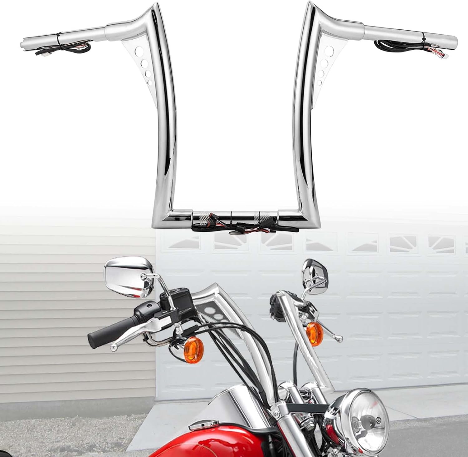 Wsays 12' Pre-wired Handlebar 1.25' Bar Diameter Ape Sharp Compatible with Harley Softail 2011-2024 Fit Dyna 2012-2017 Fit Sportster 2011-2022 Fit Touring Road King 2015-Later, Chrome