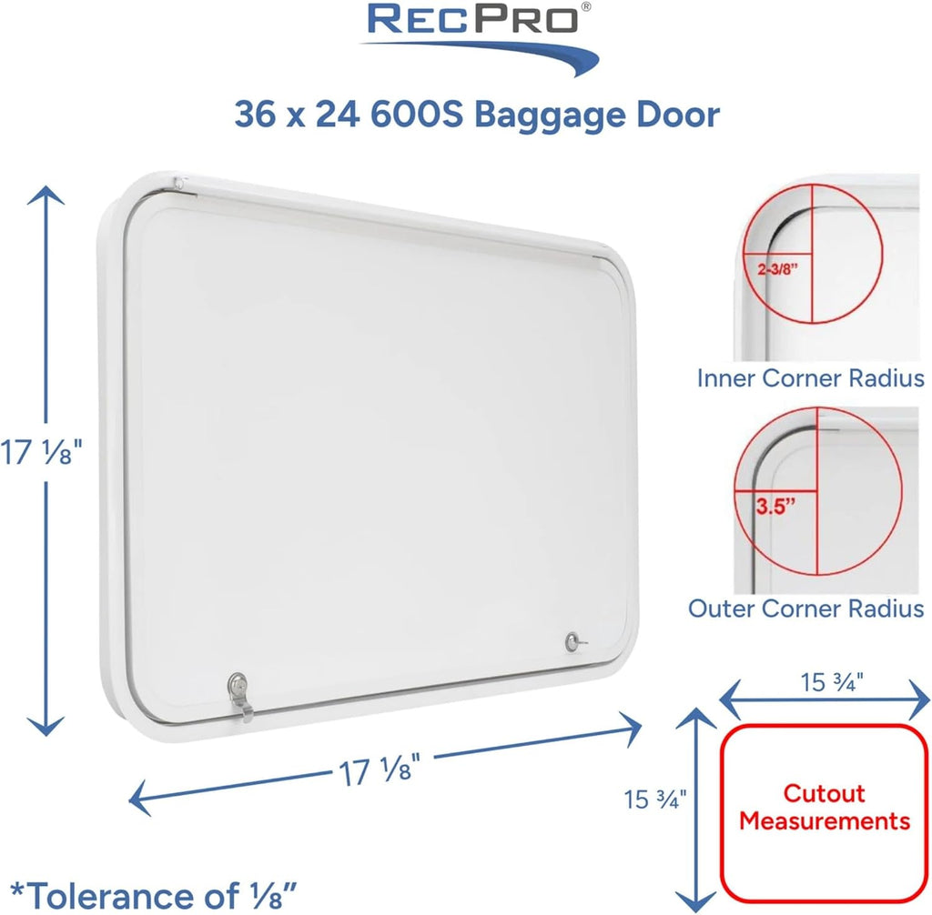 RecPro RV Baggage Door with Rounded Corners, Camper Compartment Door, Black Fiberglass (36' W x 24' H), Made in America