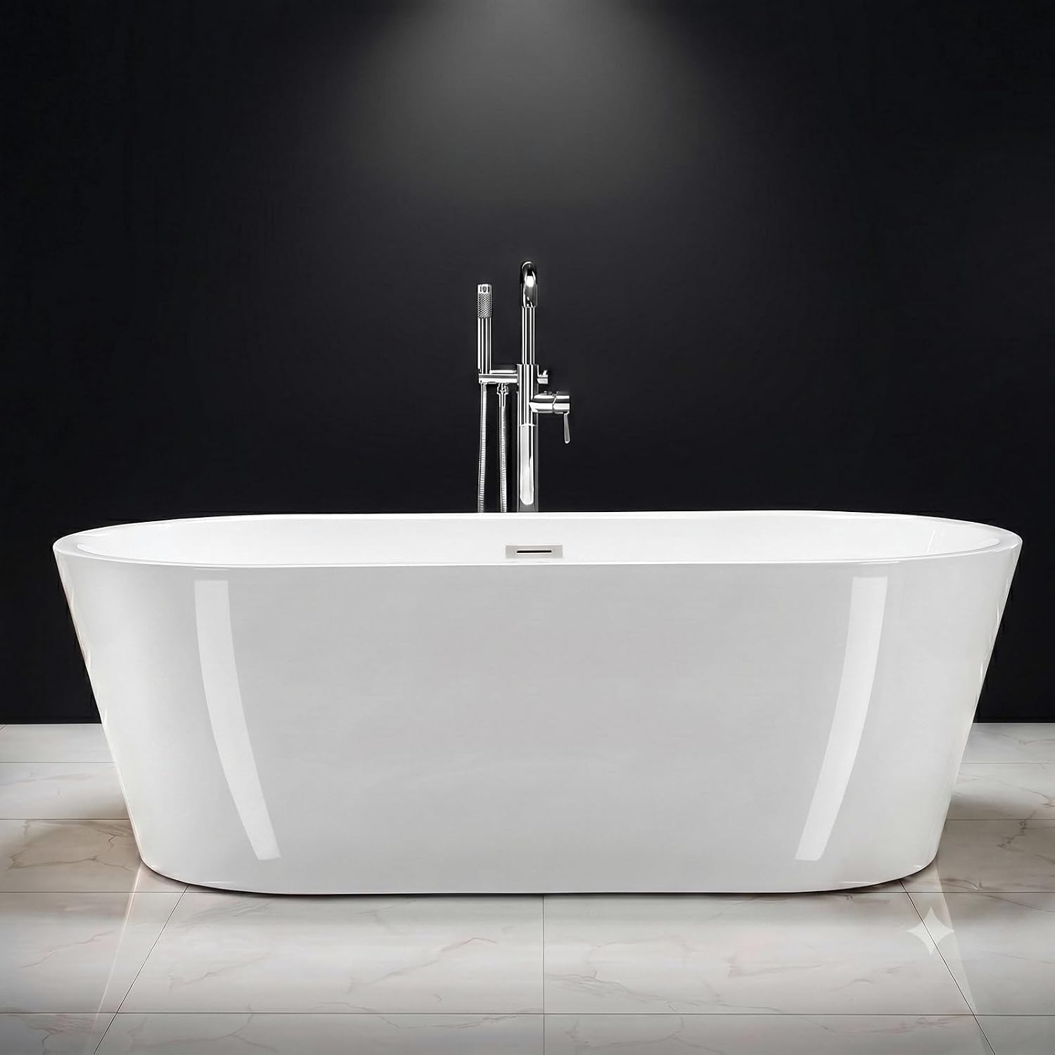 67' Acrylic Freestanding Bathtub,17.7' Deep Soaking Tub with Integrated Overflow & Drain, Non-Slip Base,CUPC Certified Free Standing Tub,Chrome Drain Bath Tub, Modern Tub for Bathrooms,Straight White