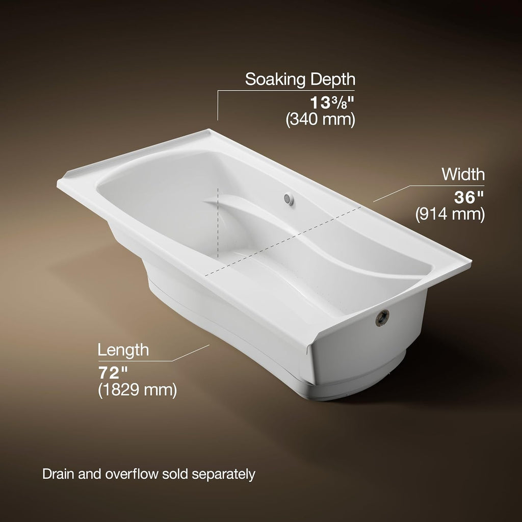 KOHLER K-1257-GHRW 72' X 36' Integral Flange Heated Bubblemassage™ Air Bath With Bask® Heated Surface And Right-Hand Drain