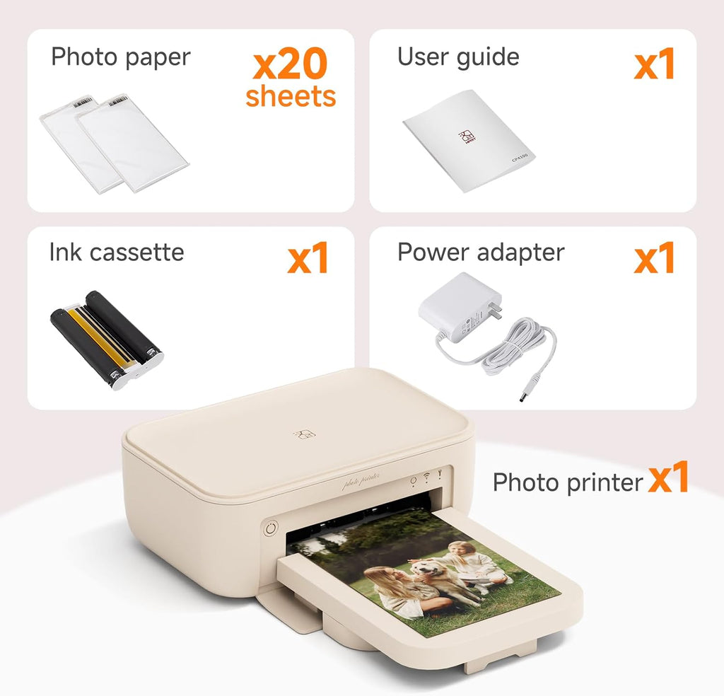 HPRT Photo Printer 4×6'+20 Sheets Photo Paper & 1 Ribbon, Wi-Fi Full-Color Instant Phone Photo Printer for iPhone, Android, Smartphone, Thermal Dye-Sublimation Impresora De Fotos for Home Use