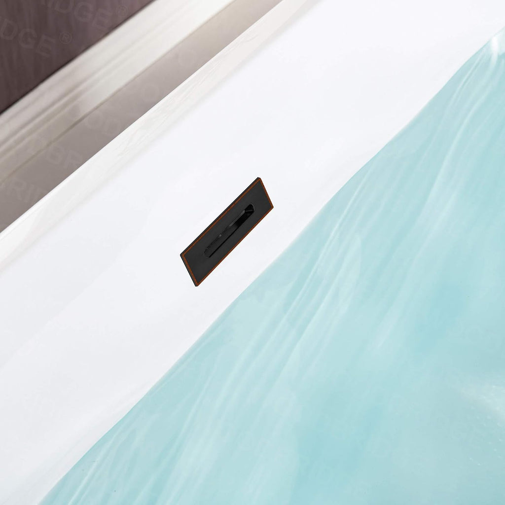 WOODBRIDGE 59'Freestanding White Acylic Soaking Bathtub with White Pillow,Drain and Overflow inORB,BTA1509 -ORB-Drain &O+ Pillow
