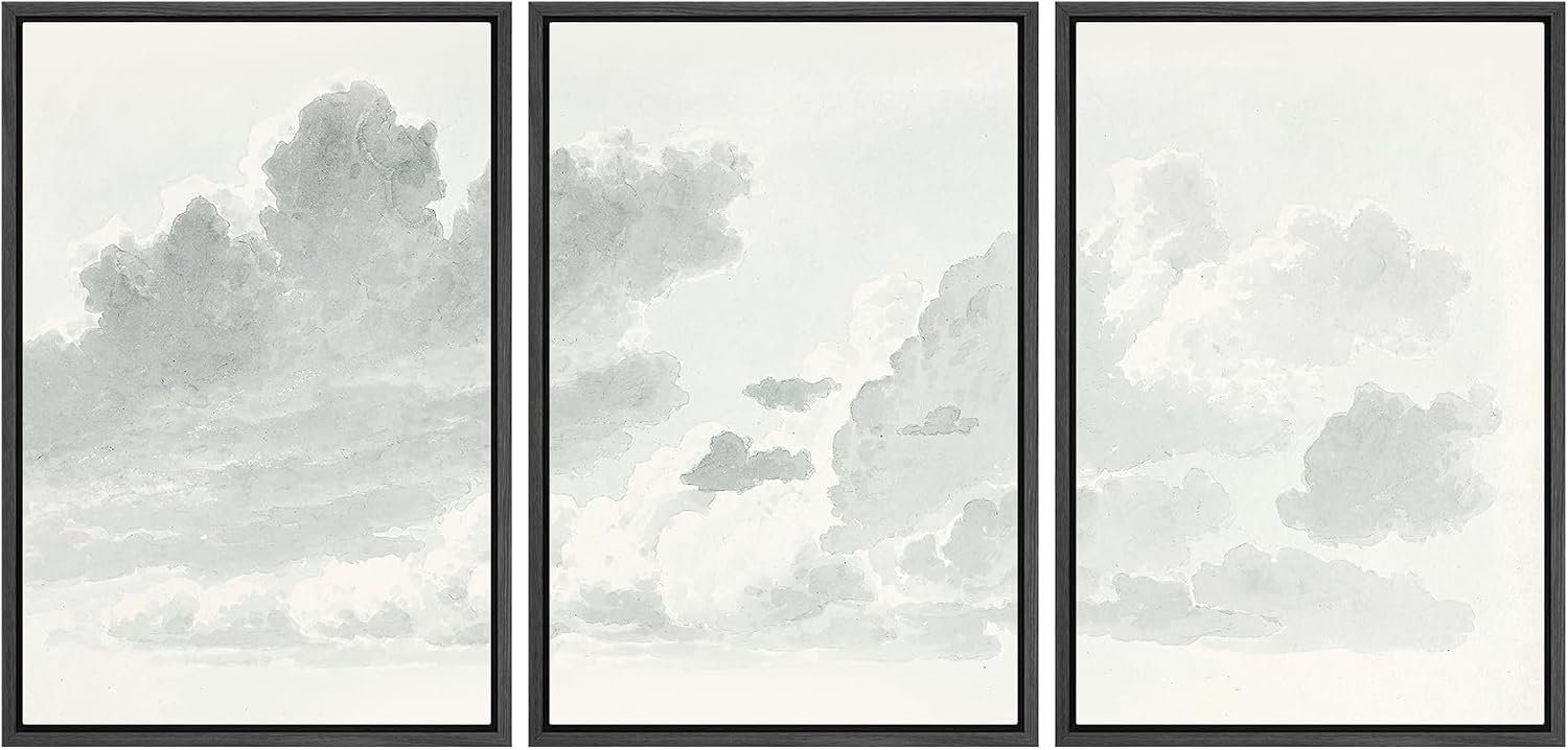 wall26 Framed Canvas Print Wall Art Set Minimalist Cloud Study Soft Watercolor Sky Illustrations Modern Art Decorative Floral Botanical Minimal for Bedroom - 24'x36'x3 Black