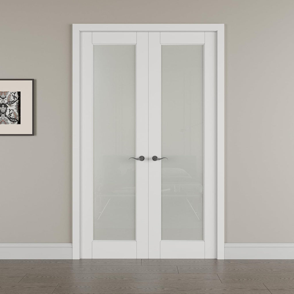 36' x 80' French Doors Interior (Double 18' x 80' Frosted Glass Door with Black Hinge Prehung Jamb Kit), Pre-Finished & Paintable, Prebuilt Home Door Panels & Assembly Required Jamb