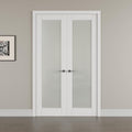 36' x 80' French Doors Interior (Double 18' x 80' Frosted Glass Door with Black Hinge Prehung Jamb Kit), Pre-Finished & Paintable, Prebuilt Home Door Panels & Assembly Required Jamb